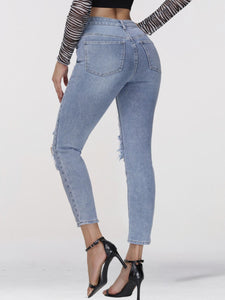 Distressed Skinny Cropped Jeans Pants