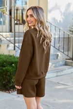 Load image into Gallery viewer, Textured Long Sleeve Top and Drawstring Shorts Set
