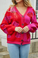 Load image into Gallery viewer, Printed V-Neck Button-Down Long Sleeve Cardigan
