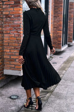 Load image into Gallery viewer, Ruffle Collar Pleated Long Sleeve Dress
