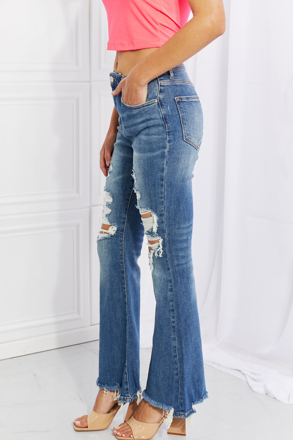 Full Size Hazel High Rise Distressed Flare Jeans Pants