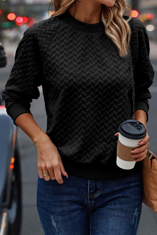 Texture Round Neck Long Sleeve Sweatshirt