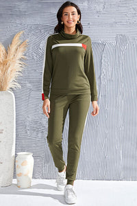 Mock Neck Long Sleeve Top and Side Stripe Pants Set