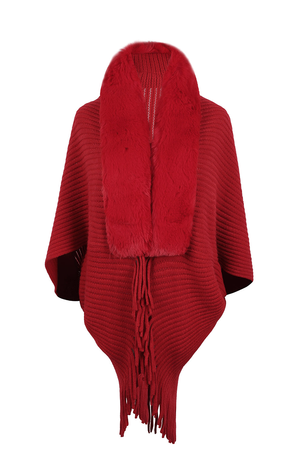 Fringe Detail Ribbed Poncho