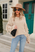 Ribbed Drop Shoulder Fringe Hem Sweater