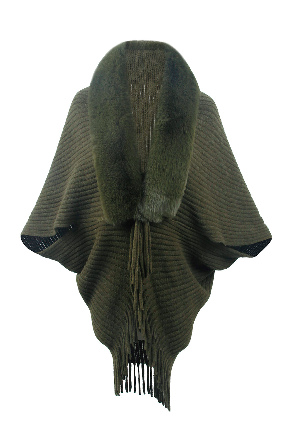 Fringe Detail Ribbed Poncho
