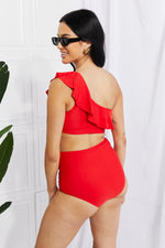 Load image into Gallery viewer, Ruffle One-Shoulder Bikini in Red
