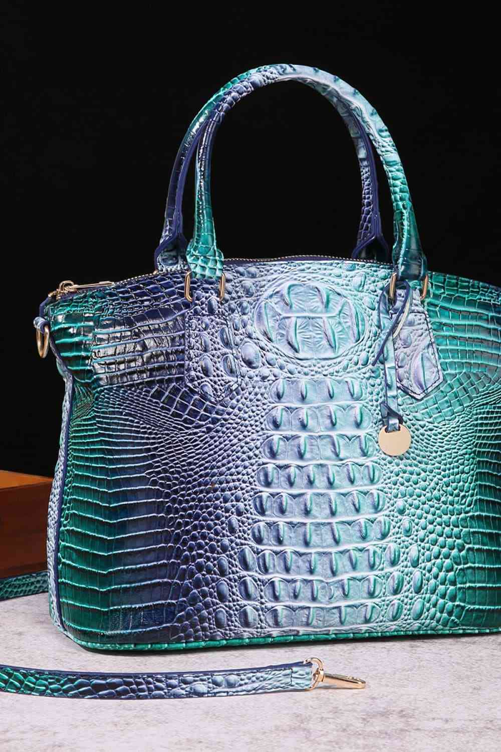 Croc-Embossed Gradient PU Leather Handbag – Luxe Fade Finish