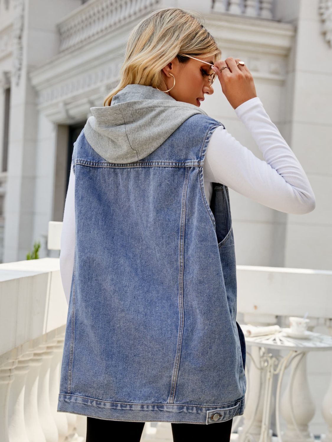 Drawstring Hooded Sleeveless Top with Pockets