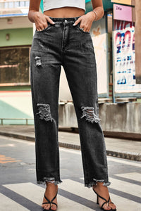 Distressed Buttoned Loose Fit Jeans Pants