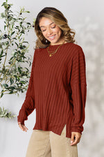 Load image into Gallery viewer, Ribbed Round Neck Slit Knit Top
