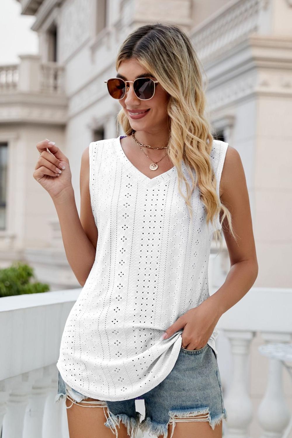 Eyelet V-Neck Tank Top