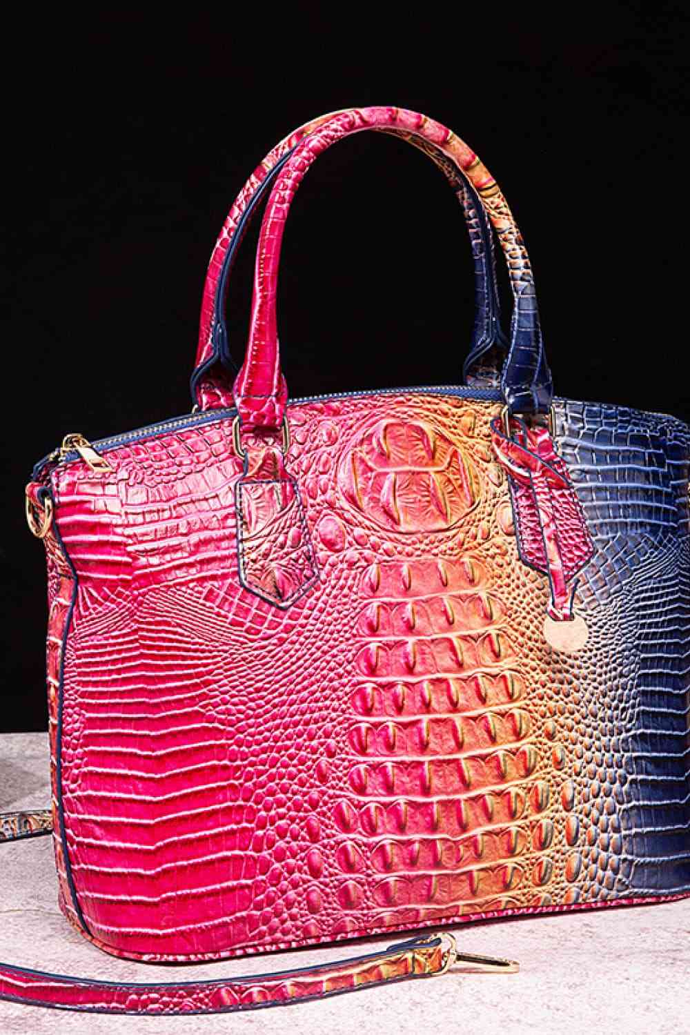 Croc-Embossed Gradient PU Leather Handbag – Luxe Fade Finish