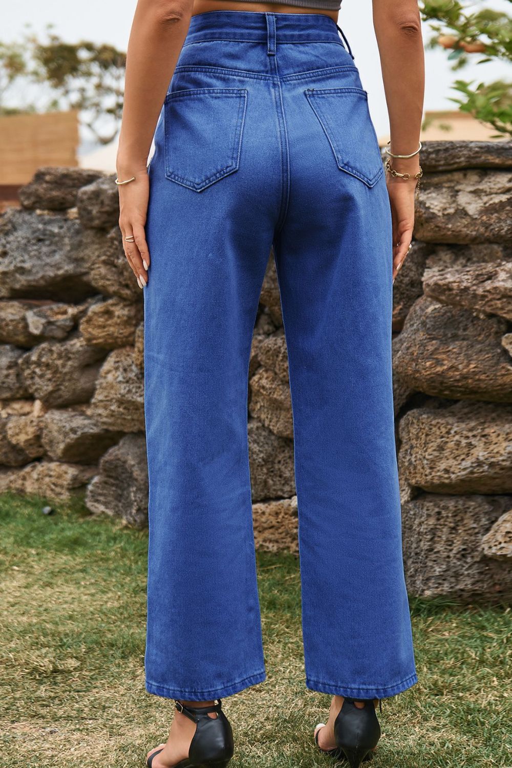 High Waist Loose Fit Ankle Slit Pants