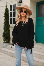 Load image into Gallery viewer, Ribbed Round Neck Fringe Detail Sweater
