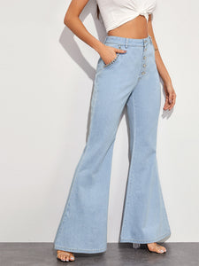 Button Fly Wide Leg Jeans Pants