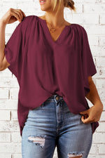 Load image into Gallery viewer, Notched Neck Flutter Sleeve Top
