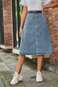 Button Front A-Line Midi Skirt