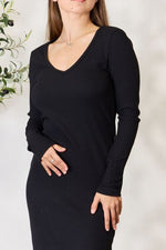 Load image into Gallery viewer, Ribbed Long Sleeve Midi Slit Dress
