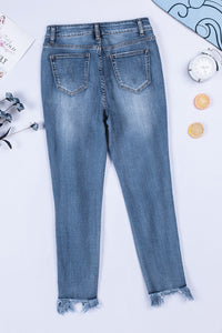 Distressed Frayed Hem Cropped Jeans Pants