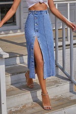 Load image into Gallery viewer, Split Buttoned Denim Skirt
