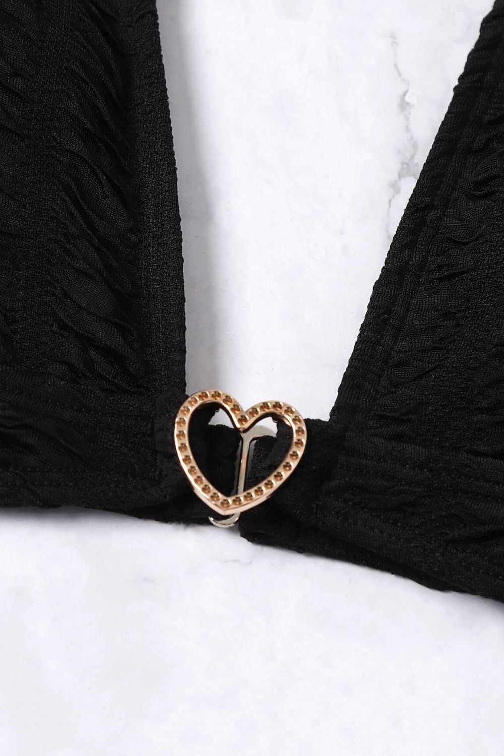 Textured High Cut Heart Bikini Set