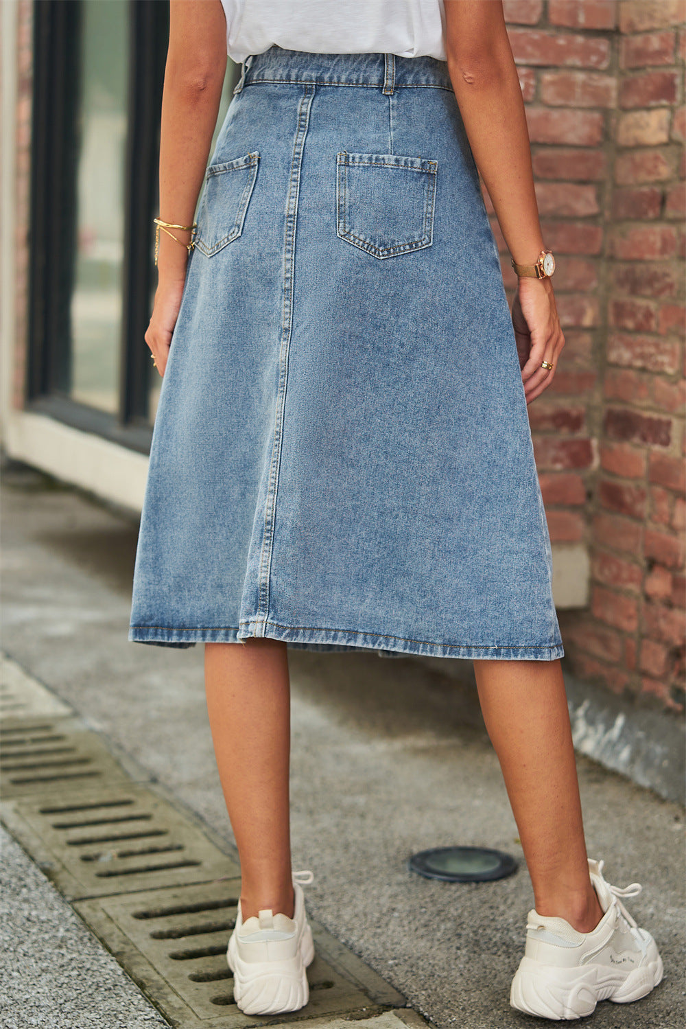 Button Front A-Line Midi Skirt