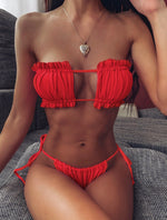 Load image into Gallery viewer, Frill Trim Ruched Bikini Set
