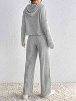 Load image into Gallery viewer, Drawstring Ribbed Hoodie and Straight Leg Pants Set
