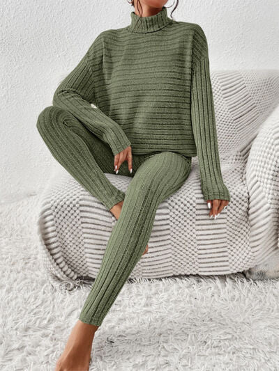 Ribbed Turtleneck Top & Pants Set