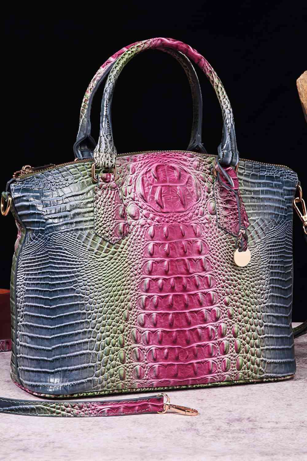Croc-Embossed Gradient PU Leather Handbag – Luxe Fade Finish