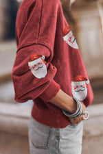 Load image into Gallery viewer, Sequin Santa Patch Round Neck Sweatshirt
