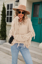 Load image into Gallery viewer, Ribbed Round Neck Fringe Detail Sweater

