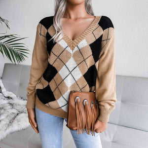 Geometric V-Neck Sweater