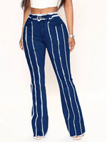 Load image into Gallery viewer, Striped Raw Hem Jeans Pants
