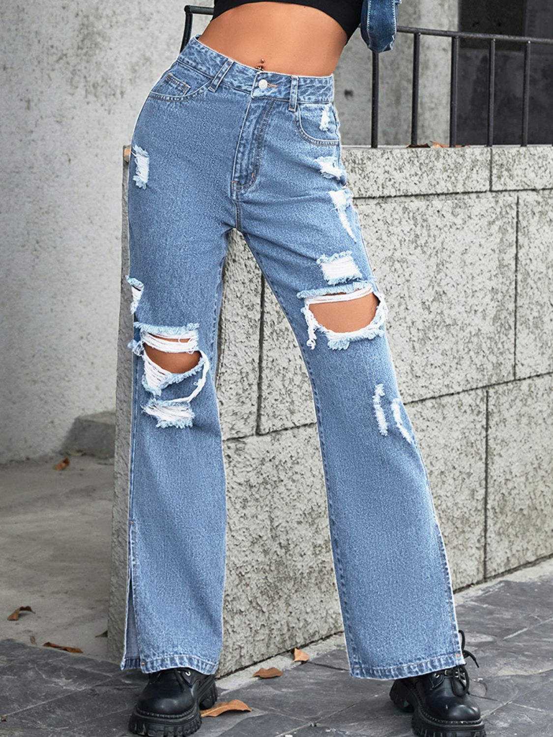 Distressed Slit Jeans Pants