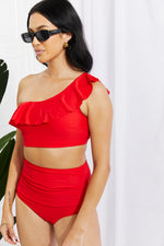 Load image into Gallery viewer, Ruffle One-Shoulder Bikini in Red
