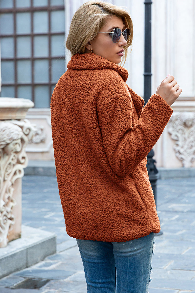 Double-Breasted Lapel Collar Teddy Sherpa Coat