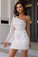 Load image into Gallery viewer, Sequin Cutout One-Shoulder Dress
