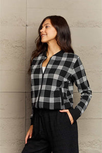 Full Size Plaid Round Neck Long Sleeve Jacket