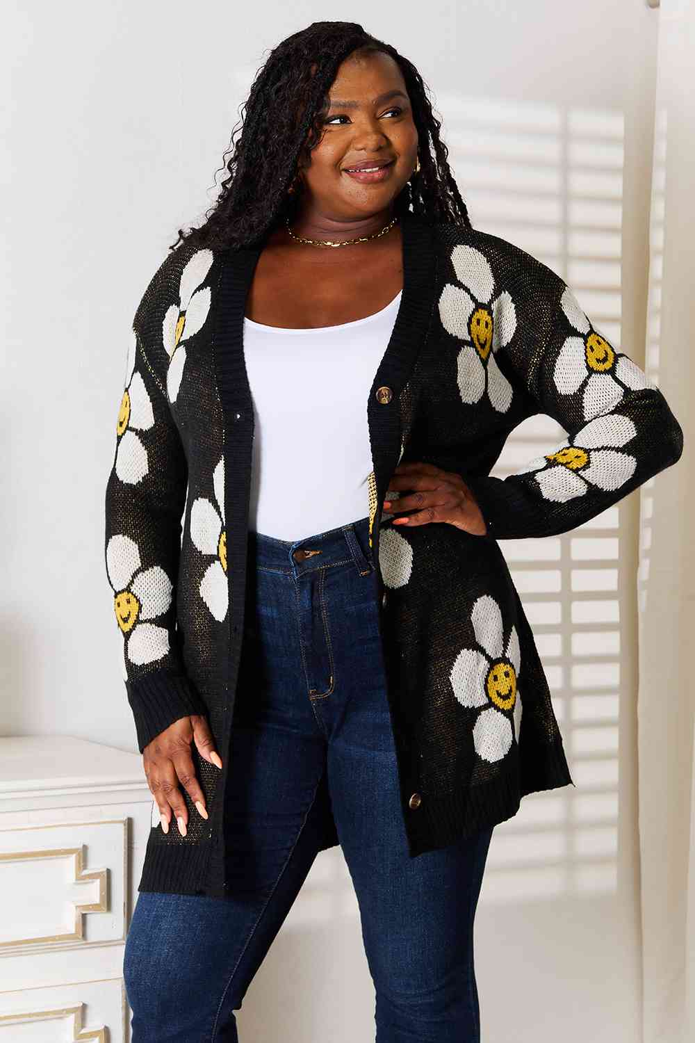 Floral Button Down Longline Cardigan