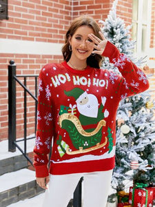 Santa Round Neck Long Sleeve Christmas Sweater