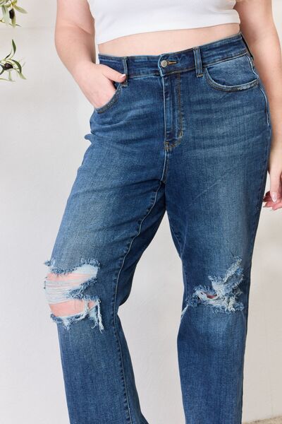 High Waist 90's Distressed Straight Jeans