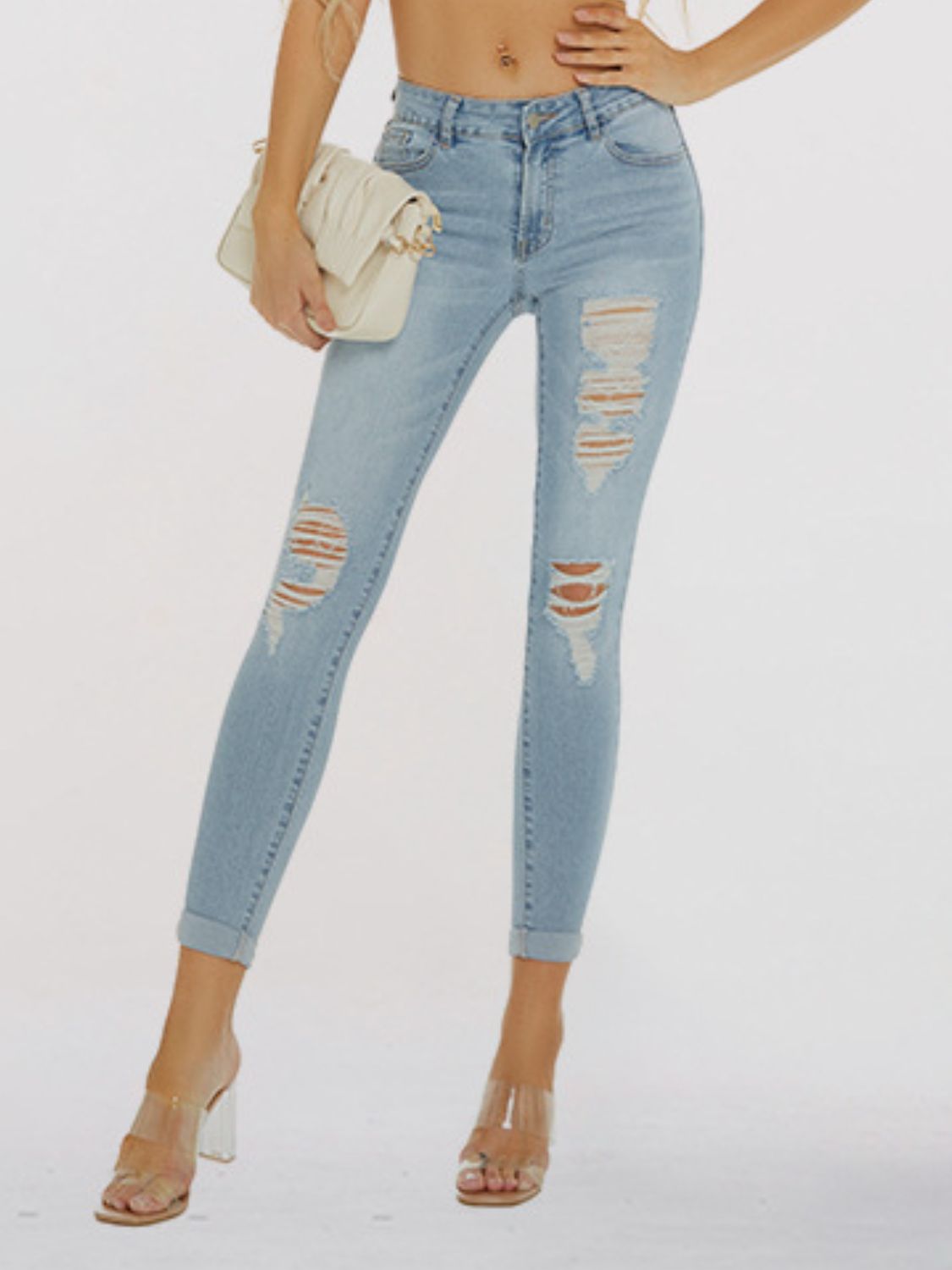 Distressed Skinny Cropped Jeans Pants