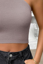 Load image into Gallery viewer, Halter Neck Ribbed Cropped Knit Top
