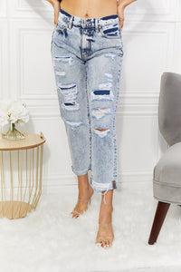 High Rise Distressed Straight Jeans Pants