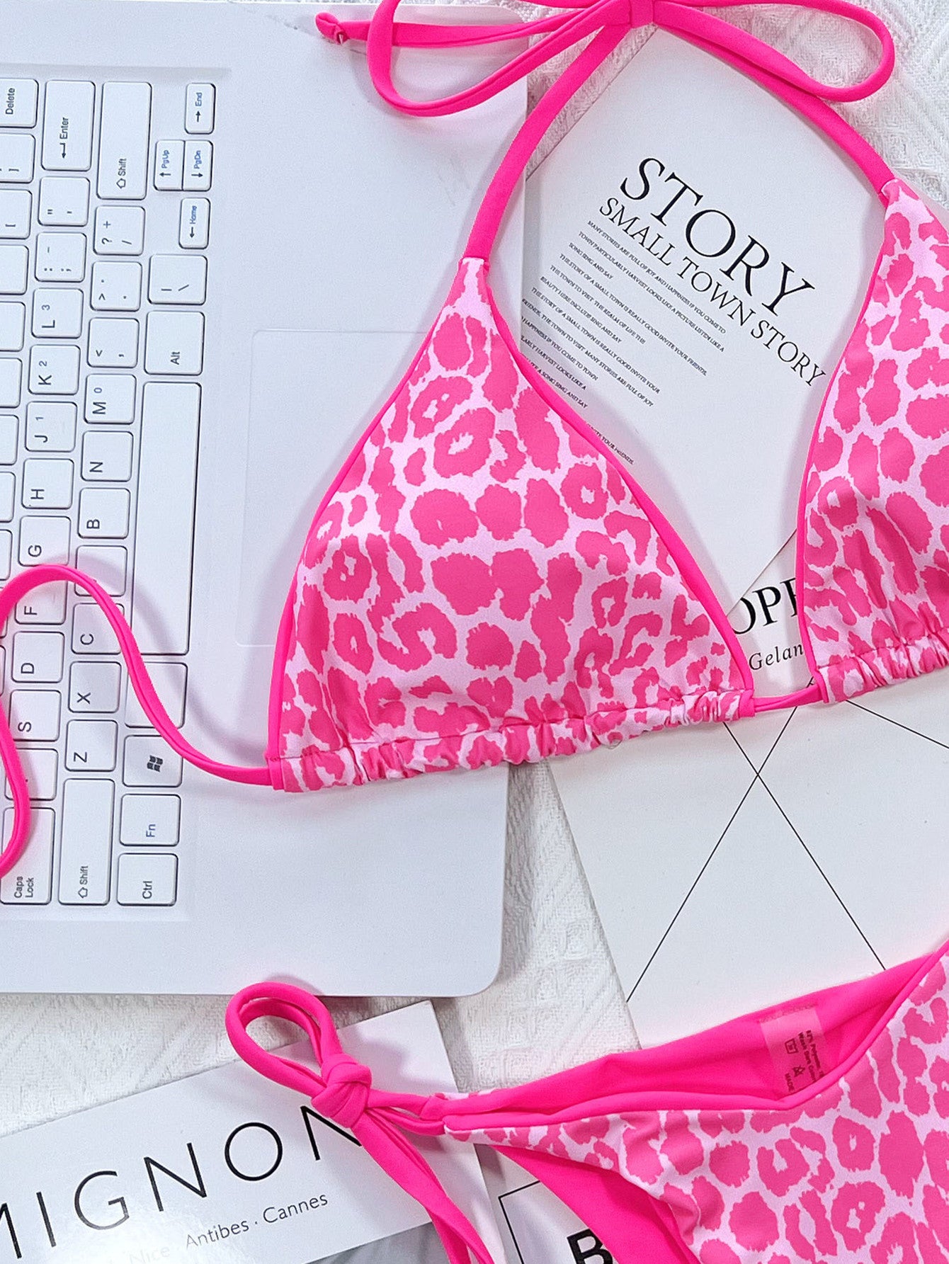 Leopard Print Triangle Bikini Set | Neon Tie-Side Two-Piece