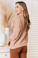 Load image into Gallery viewer, Turtleneck Fringe Front Long Sleeve Sweater
