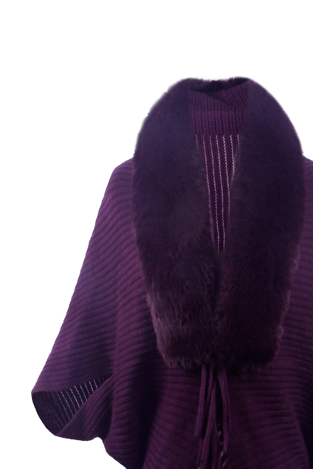 Fringe Detail Ribbed Poncho