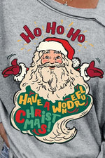 Load image into Gallery viewer, Santa Claus Graphic Asymmetrical Neck Long Sleeve Top
